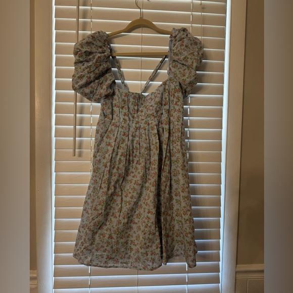 BeBop Dresses & Skirts - BeBop Floral Dress with Puff Sleeves in Blue and Pink